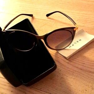 Ralph Lauren Designer Smoke Grey Gradient Lenses W. Gold Tone Accents Sunglasses